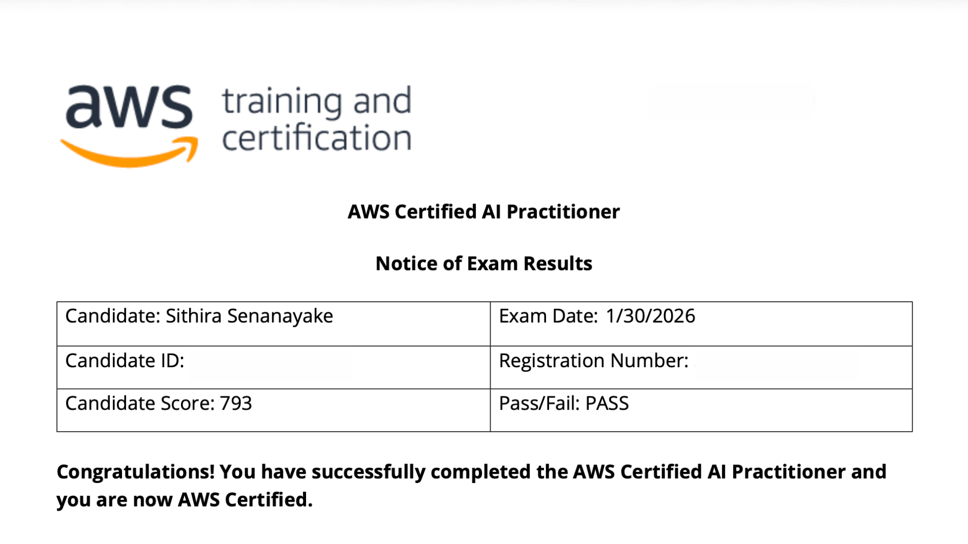 AWS AI Practitioner exam results